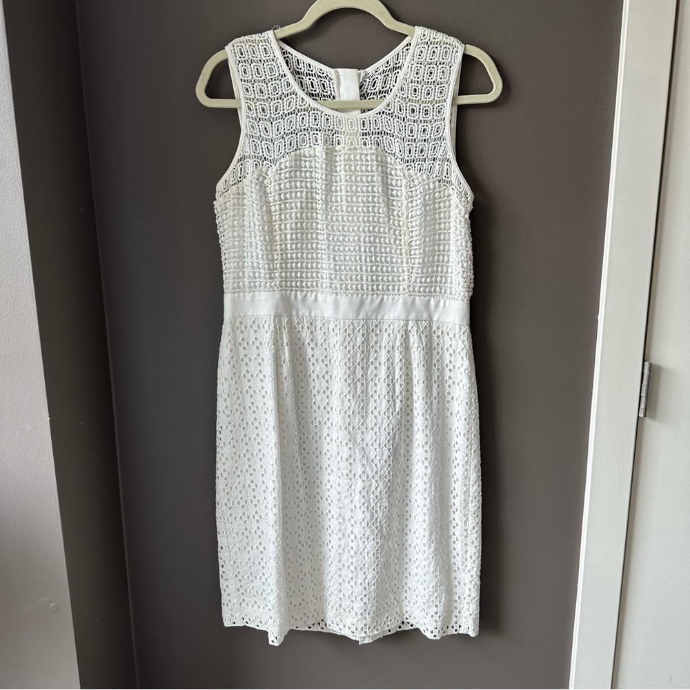 Calvin Klein White Eyelet Lace Sleeveless Sheath Dress